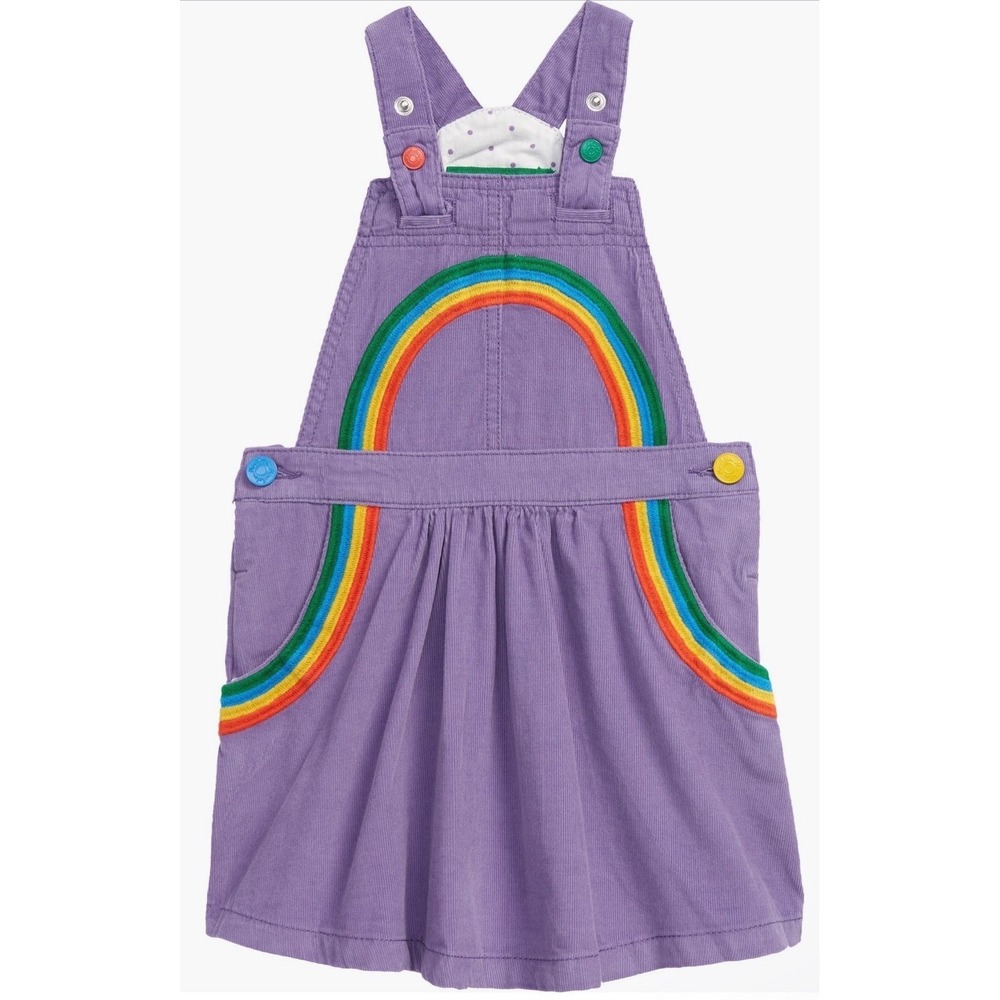 Boden Girls Purple Corduroy Rainbow Pinafore Dress Jumper Snaps MULTIPLE SIZES
